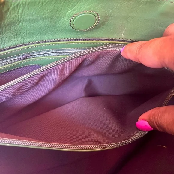 Kenneth Cole Vintage Forest Green Leather Tote w/Steve Madden Floral Pouch (EUC) - Picture 8 of 13